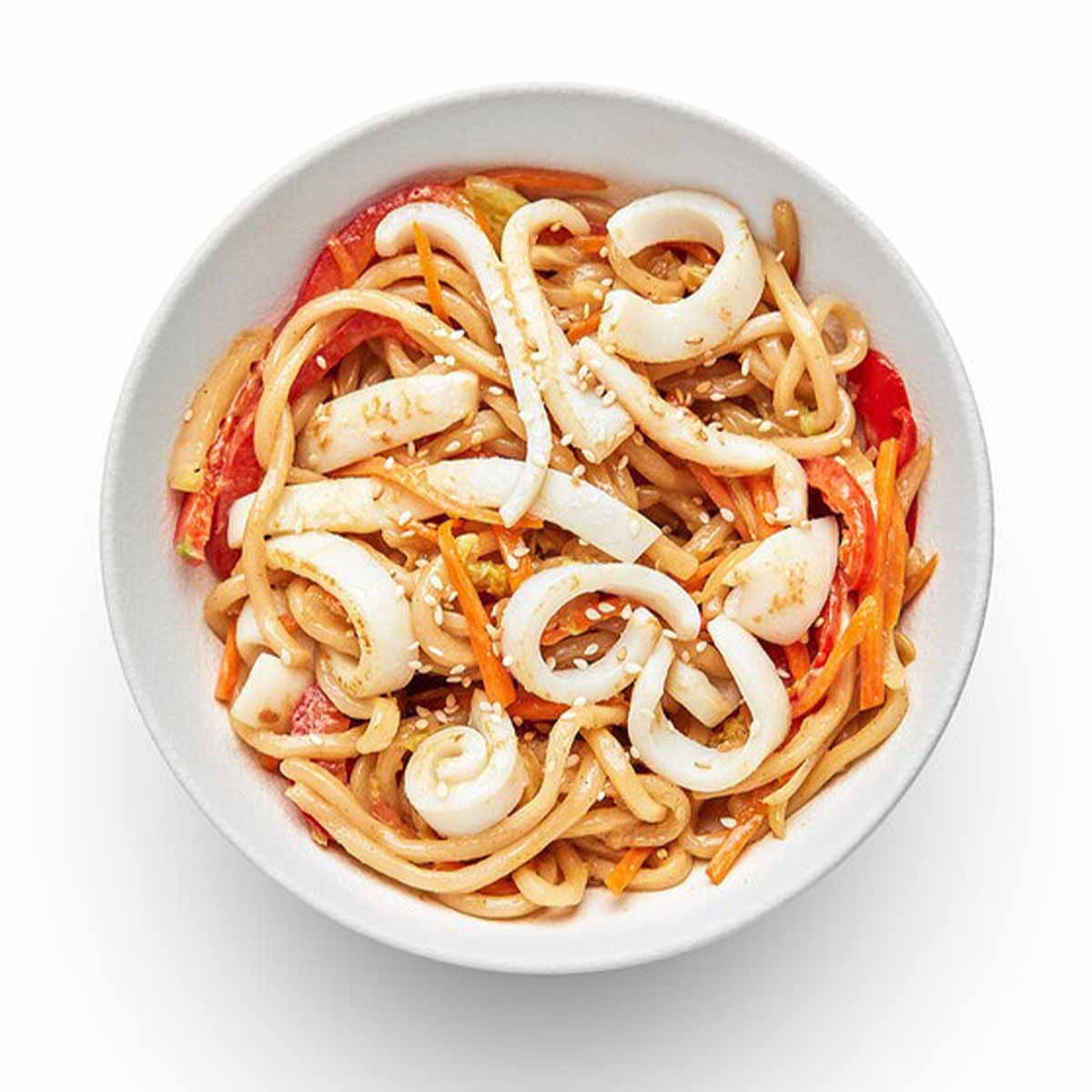Вок  с кальмаром и соусом гальби